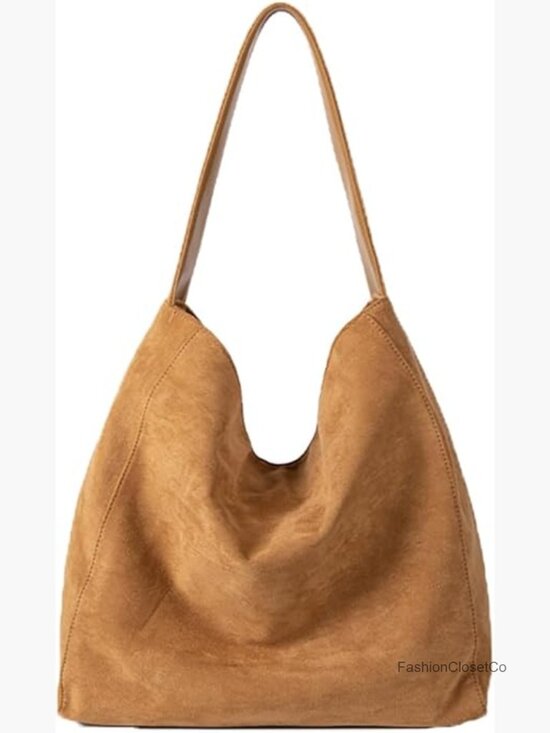 Handbags - Suede Hobo Tote Bag Casual Shoulder Slouchy Handbag Fall Winter Large Pocket